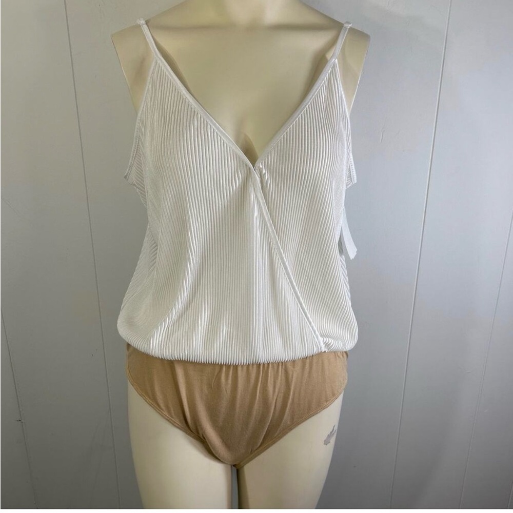 NWT Wayf faux wrap, white spaghetti, strap tank, bodysuit size XL.